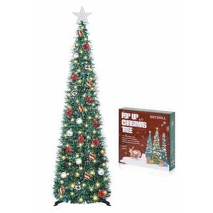 5 FT Pop Up Christmas Tree with Timer Lights and Decorations, Green Tinsel New